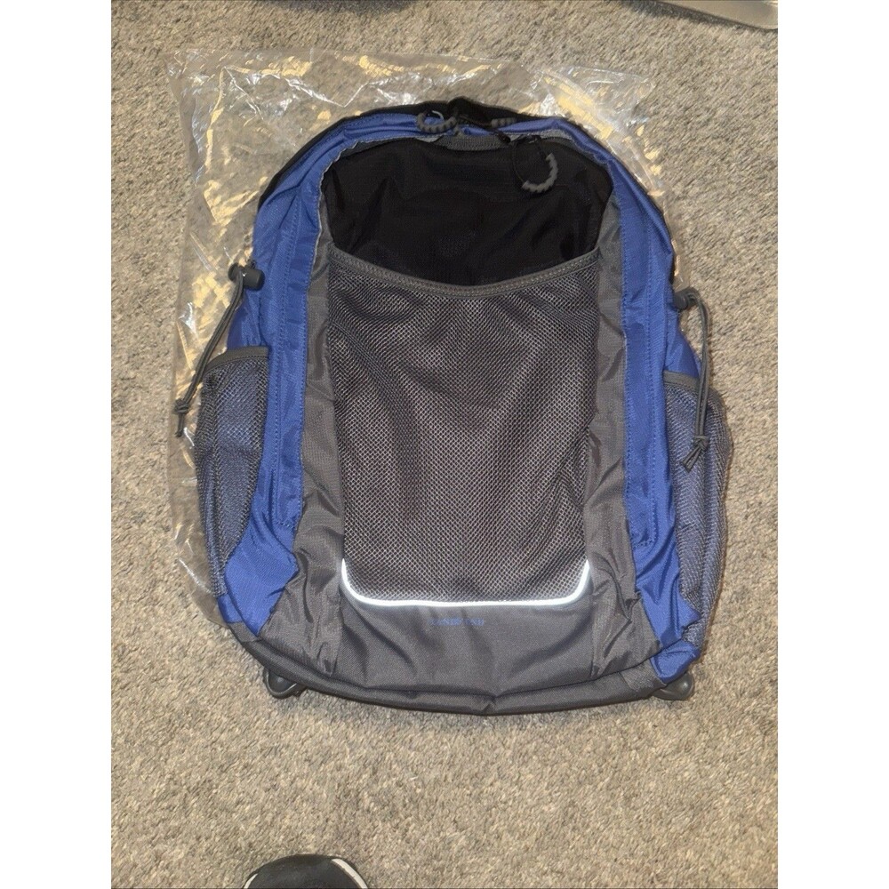 Lands’ End Kids Backpack Bag 2 Bottle Mesh Pockets Hooks Lupine BLUE 14x12x5”